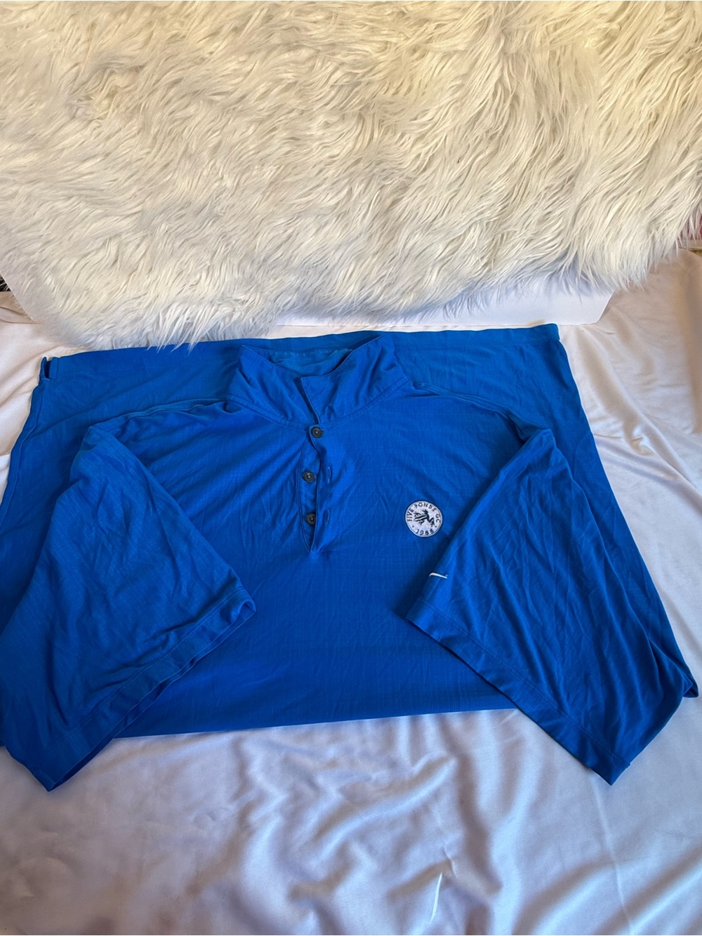Nike Royal Blue Short-Sleeve Henley Polo with Chest Patch
